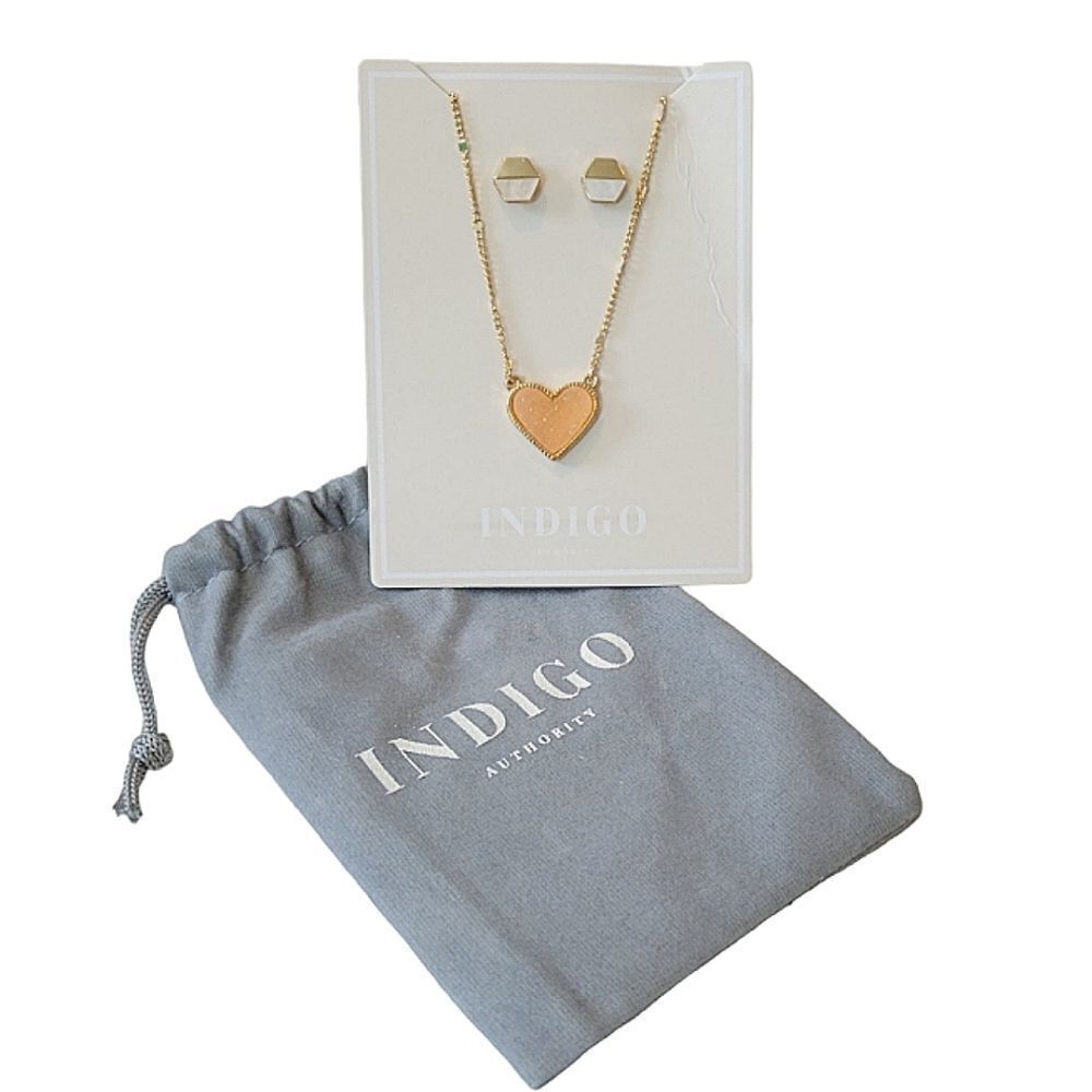 Indingo Authority Elliana Pave Peach & Gold Necklace & Earring Set
